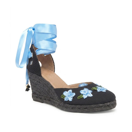 Espadrilles Blue Flowers in High Heel