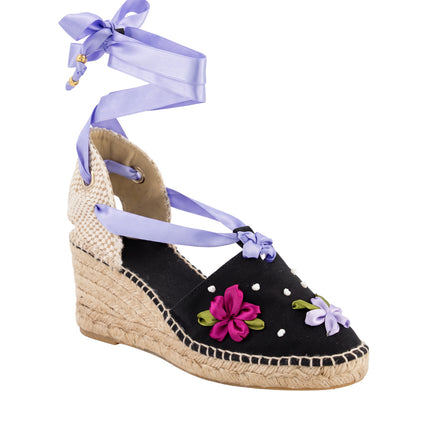 Espadrilles Valencia Negra con Flores