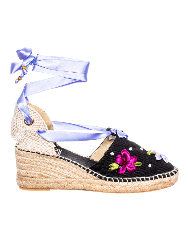 Espadrilles Valencia Negra con Flores