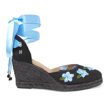 Espadrilles Blue Flowers in High Heel