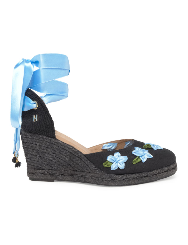 Espadrilles Blue Flowers in High Heel