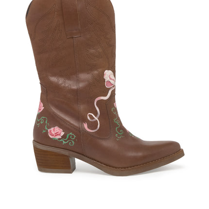 Handpainted Little Roses Texan Leather Boots