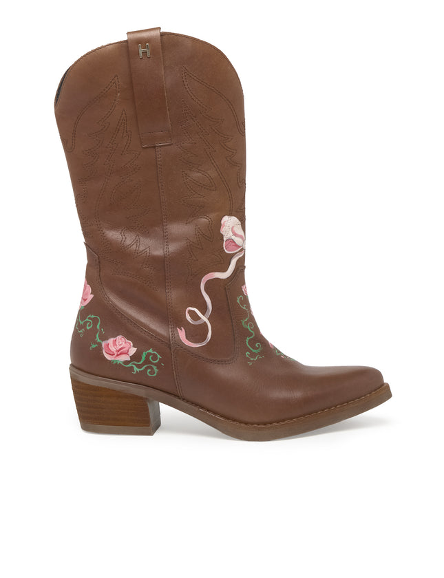 Handpainted Little Roses Texan Leather Boots