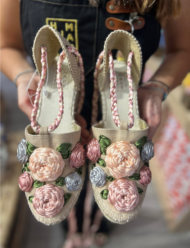 Custom-made Espadrilles Field of Roses in Pastel