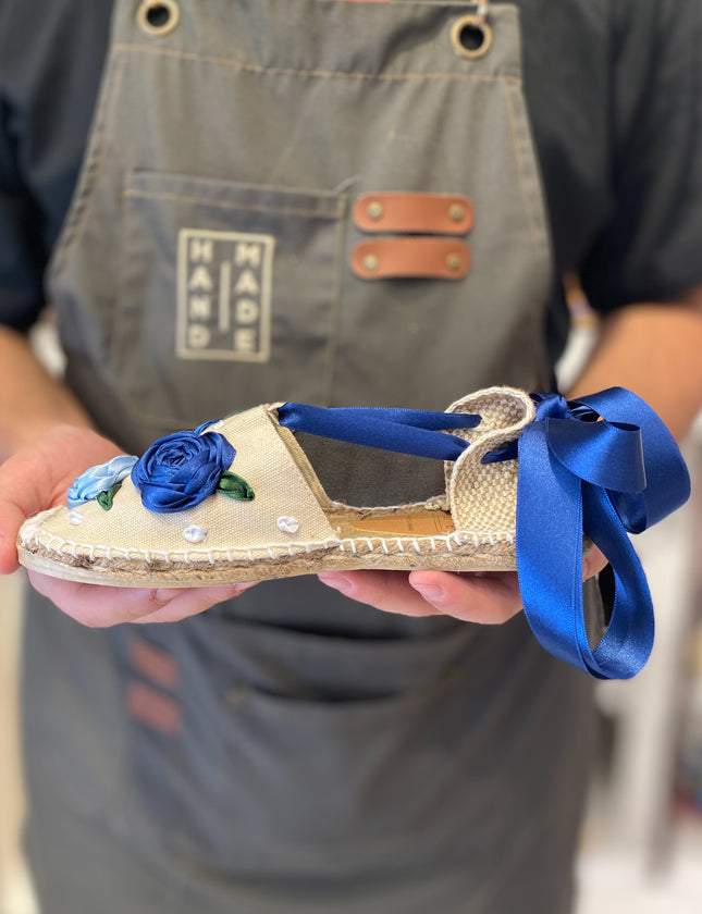 Custom-made Espadrilles Flat Classic Navy Roses