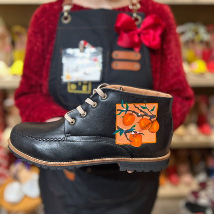 Handpainted Leather Boots Orange & Tomato Garden