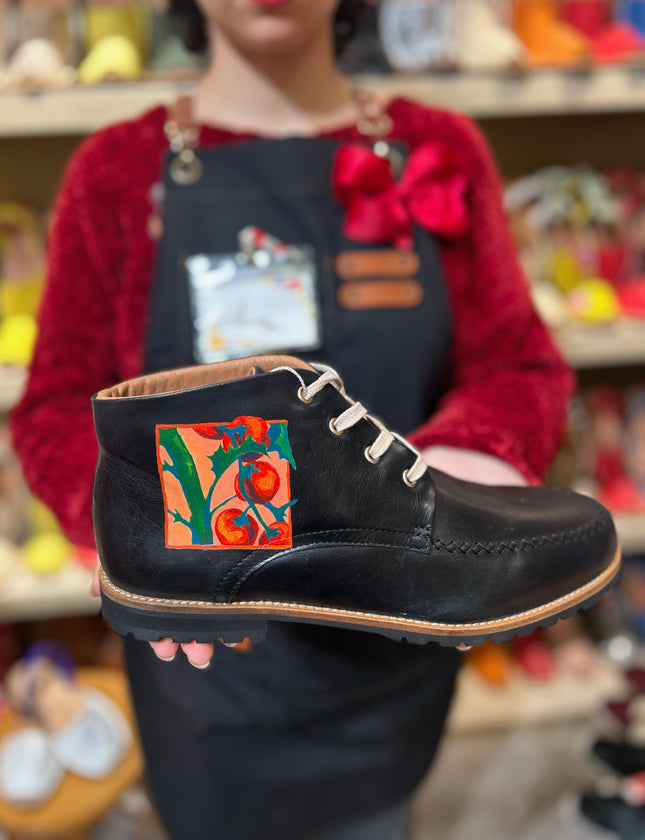 Handpainted Leather Boots Orange & Tomato Garden