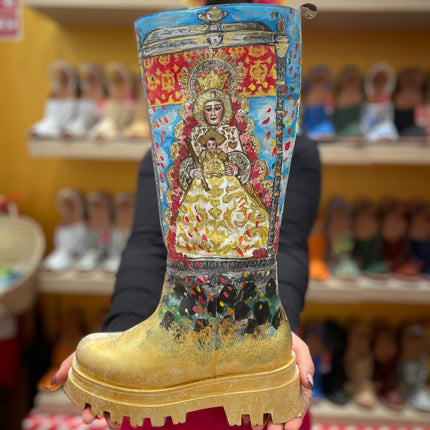 Handpainted Leather Boots Virgen del Rocio