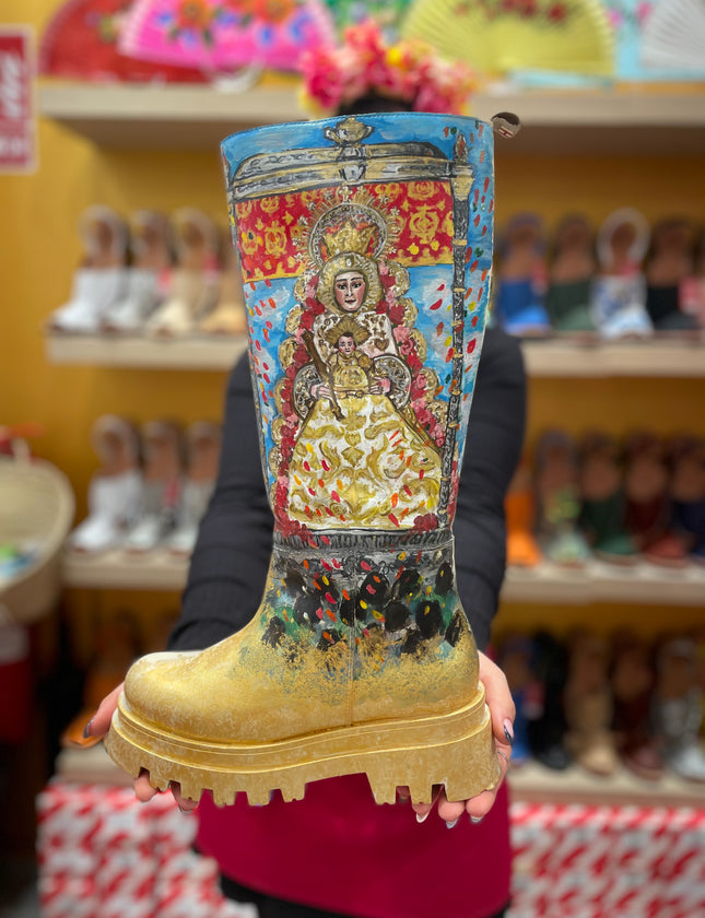 Handpainted Leather Boots Virgen del Rocio