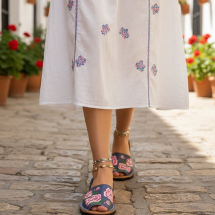 Menorquina Roses in Navy Blue - HANDMADE® BARCELONA