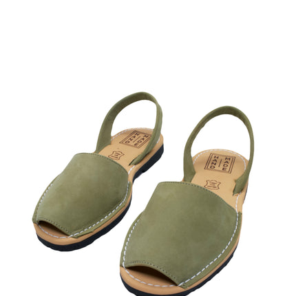 Leather Sandal-Menorquina Olive Flat by Ethical & Sustainable Fashion Brand Mamahuhu