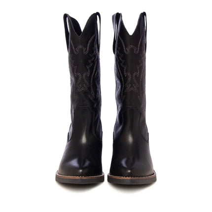 Leather Women-Dark Night Texan Leather Boots by Ethical & Sustainable Fashion Brand Mamahuhu