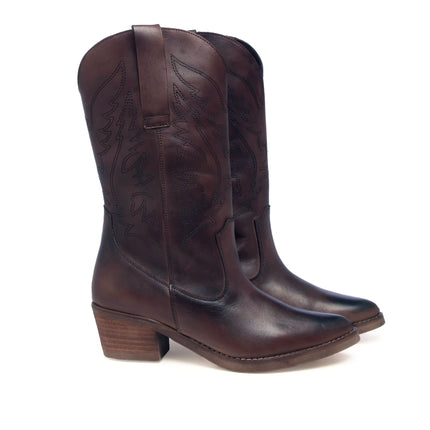 Leather Women-Chocolate Texan Leather Boots by Ethical & Sustainable Fashion Brand Mamahuhu