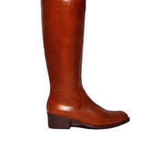 Leather boots-Brown Leather Knee-High Boots by Ethical & Sustainable Fashion Brand Mamahuhu