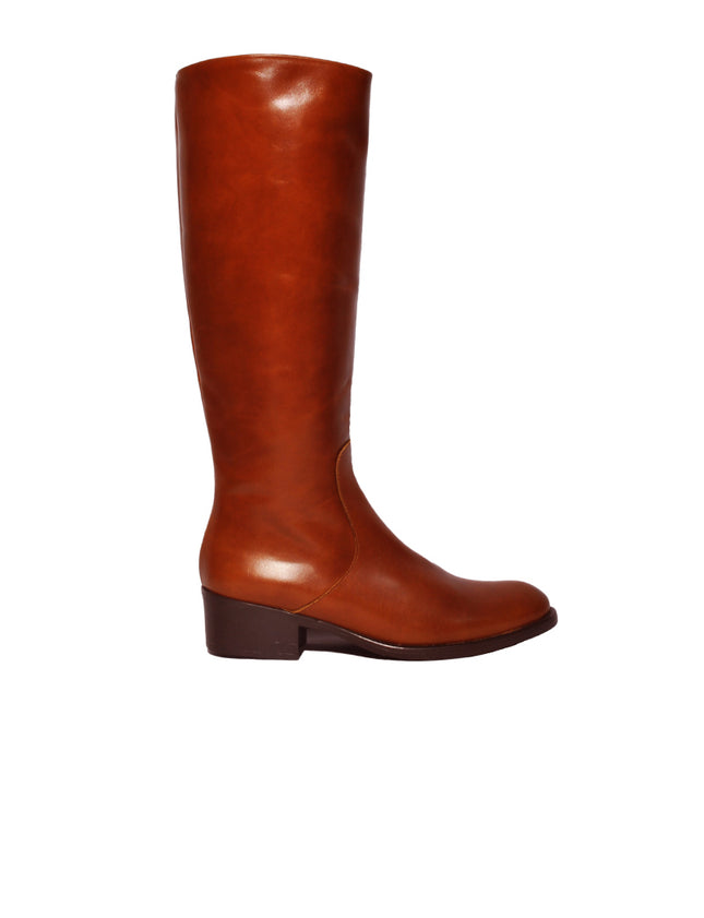 Leather boots-Brown Leather Knee-High Boots by Ethical & Sustainable Fashion Brand Mamahuhu