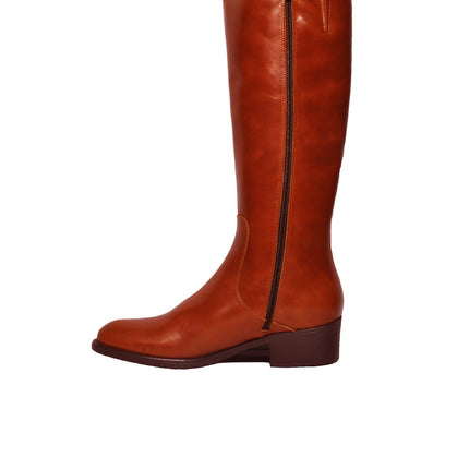 Leather boots-Brown Leather Knee-High Boots by Ethical & Sustainable Fashion Brand Mamahuhu