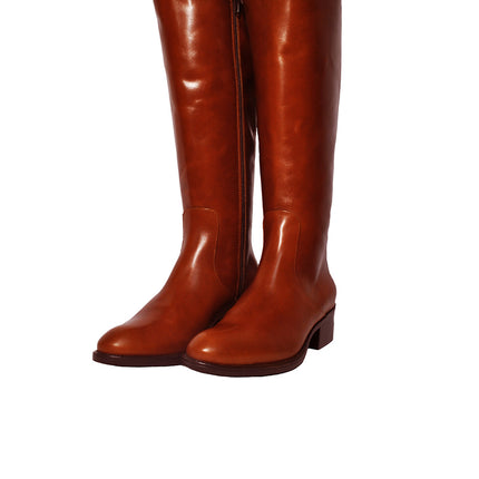Leather boots-Brown Leather Knee-High Boots by Ethical & Sustainable Fashion Brand Mamahuhu